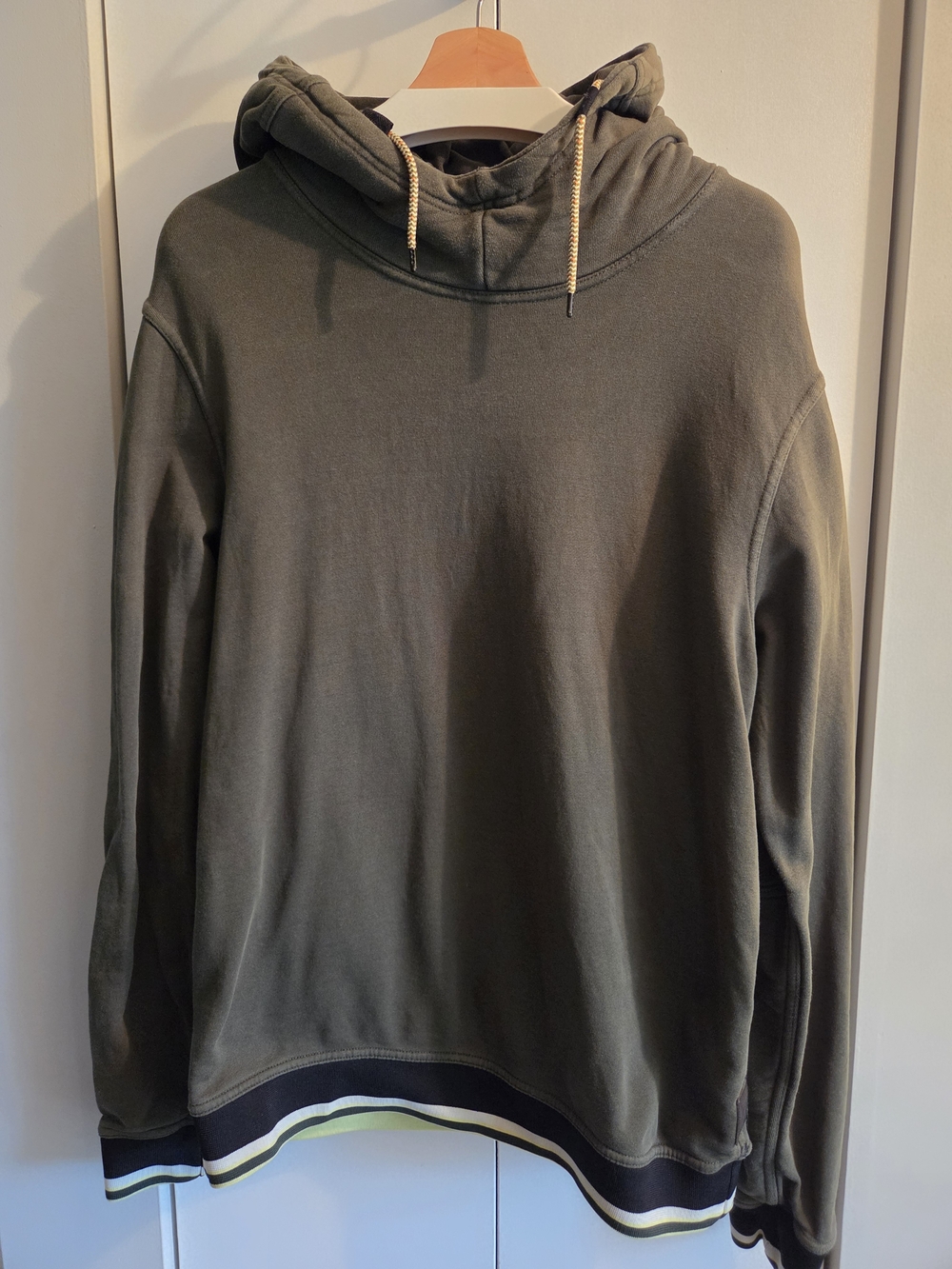 Scotch & Soda Olive Hooded Pullover with Stripe Hem